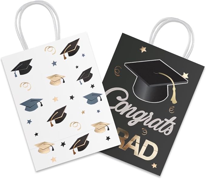 12 Pieces Graduate Gift Bags, Graduation Party Favor Gifts Wrapping Bags for Graduation Season Theme Party Supplies Decoration (Black Gold)