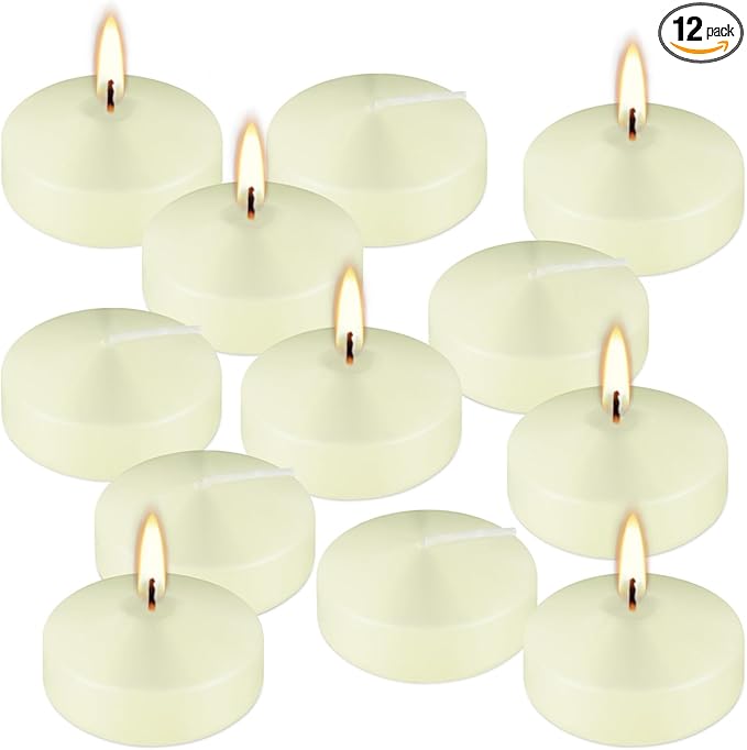 12-Pack Ivory Floating Candles (2") - Waterproof Wedding/Party/Spa Decor, Long-Lasting Burn