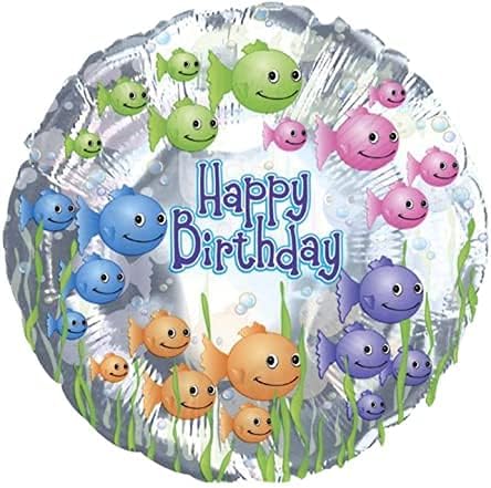 PMU Happy Birthday Fish bowl 18 Inch Mylar-Foil Balloon Pkg/25