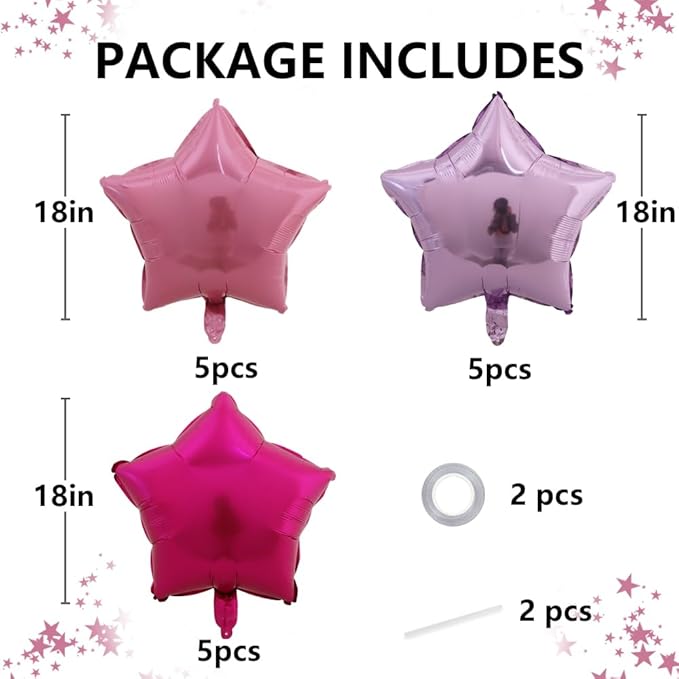 TONIFUL 15Pcs 18 Inch Large Pink Purple Star Shape Foil Balloons Big Stars Helium Mylar Ballons for Birthday Wedding Baby Shower Anniversary Engagement Party Decorations Supplies
