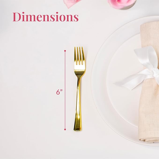 Prestee 120 Cutlery Set - Gold Plastic Silverware Set of 40 Forks, 40 Spoons, 40 Knives - Heavy Duty Plastic Utensils and Disposable Flatware - Elegant Knives Spoons and Forks Set for Events