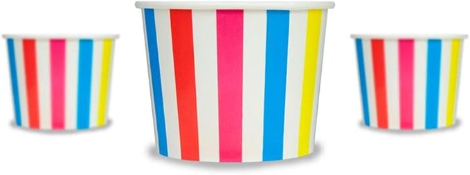UNIQ 1000-Count 12 oz Striped Paper Ice Cream Bowls Rainbow Color | Disposable Dessert Bowls for Hot or Cold Foods | Ice Cream Bar Supplies Frozen Dessert Supplies