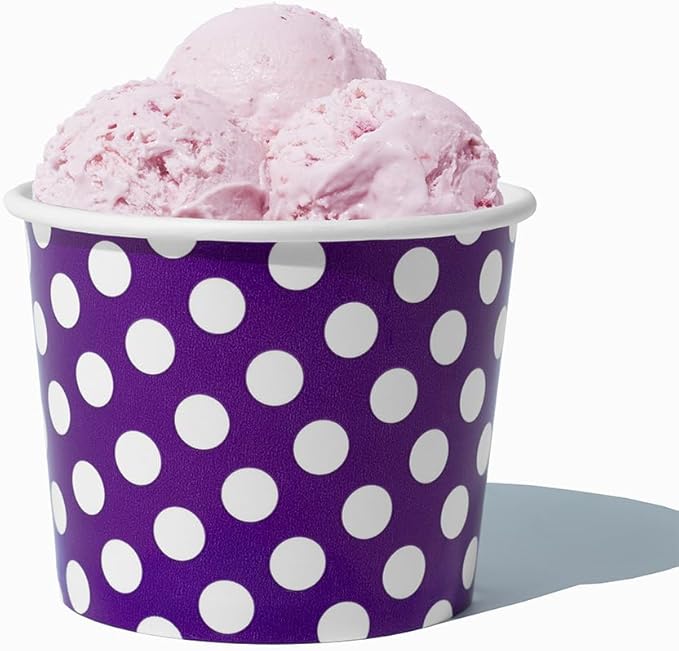 UNIQ 1000-Count 12 oz Polka Dot Disposable Ice Cream Bowls Purple Color | For Hot or Cold Foods | Ice Cream Bar Supplies Frozen Dessert Supplies