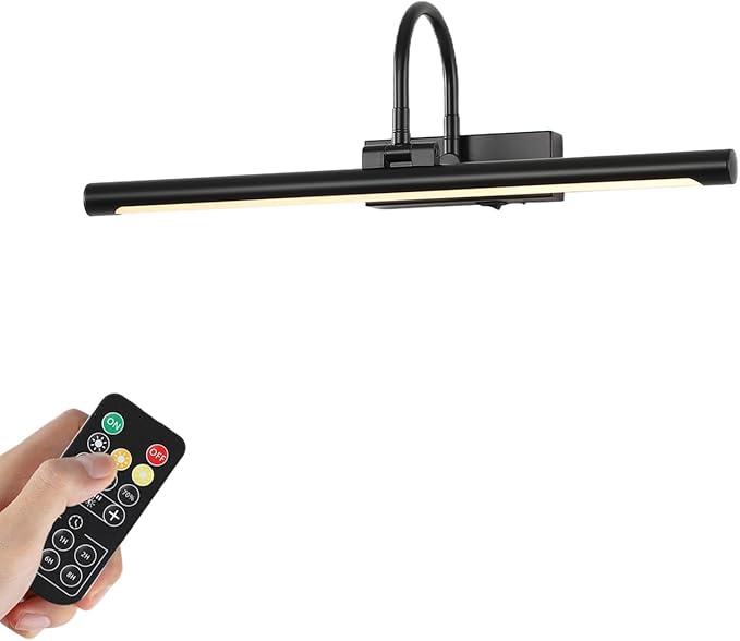 20" Picture Lights for Wall Battery Operated with Remote and Timer, Wireless Art Lights for Paintings, Rechargeable Wall Sconce, Dimmable Lighting for Canvas, Gallery Artwork, Portraits, Black