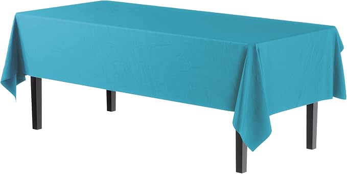 Party Solids 6-Pack Premium Plastic Tablecloth 54in. x 108in. Rectangle Plastic Table Cover - Turquoise