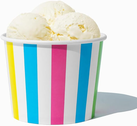 UNIQ 1000-Count 12 oz Striped Paper Ice Cream Bowls Rainbow Color | Disposable Dessert Bowls for Hot or Cold Foods | Ice Cream Bar Supplies Frozen Dessert Supplies