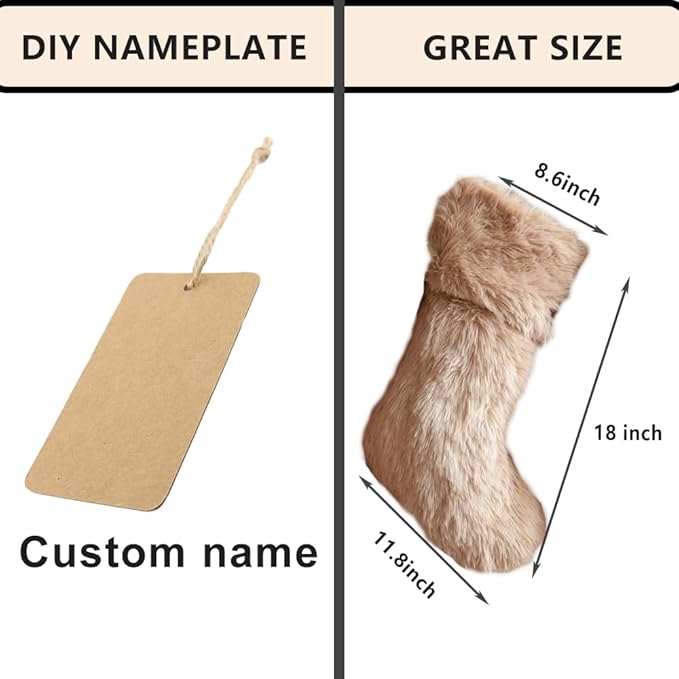 AISENO 3 Pack 18 Inch Christmas Stockings Beige Faux Fur Hanging Ornaments Candy Gift Bags for Christmas Decorations