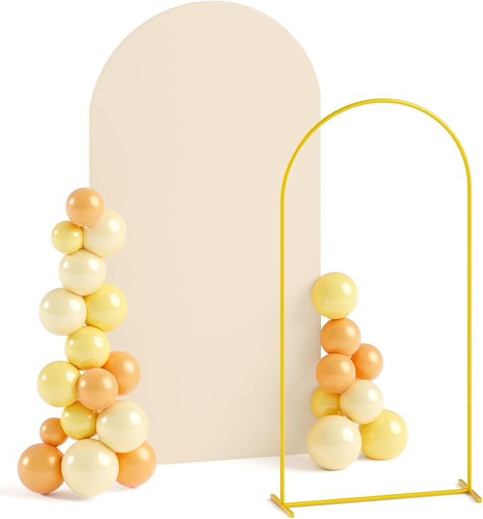 Arch Stand and Cover Set Beige Arch Cover Wedding Arch Backdrops Stand 7.2ft Arch Backdrop Cover Metal Arch Backdrop Stand and Cover Set Wedding Arch Frame for Birthday Party Reception Decor