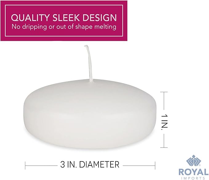 Royal Imports White Floating Candles 3" - Made in USA Pack of 36 Unscented Dripless Wax Discs - 10 Hour Burn Time - for Centerpieces, Weddings, Events, Home Decor