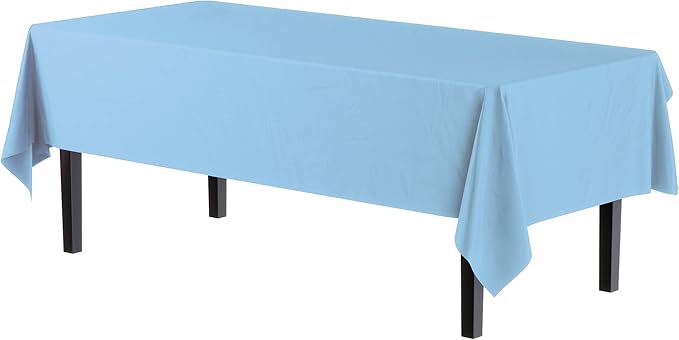 Party Solids 6-Pack Premium Plastic Tablecloth 54in. x 108in. Rectangle Plastic Table Cover - Light Blue