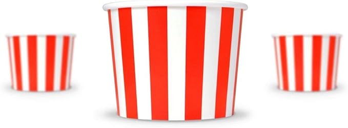 UNIQ 1000-Count 12 oz Disposable Paper Cups Striped Red Color | Perfect for Ice Cream, Yogurt, Gelato, Dessert, Hot & Cold Food | Frozen Dessert Supplies