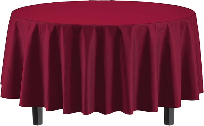 Party Solids 6-Pack Premium Plastic Tablecloth 84in. Round Plastic Table Cover - Burgundy