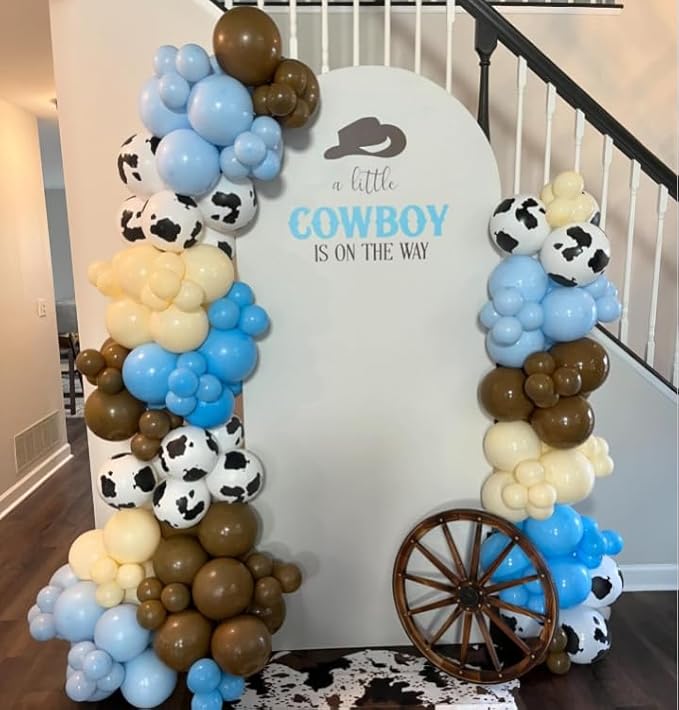 Cow Print Balloons, 12Inch Light Blue Brown Sand White and Cow Balloons for Boys Baby Shower Farm Western Cowboy Rodeo Birthday Party Decorations