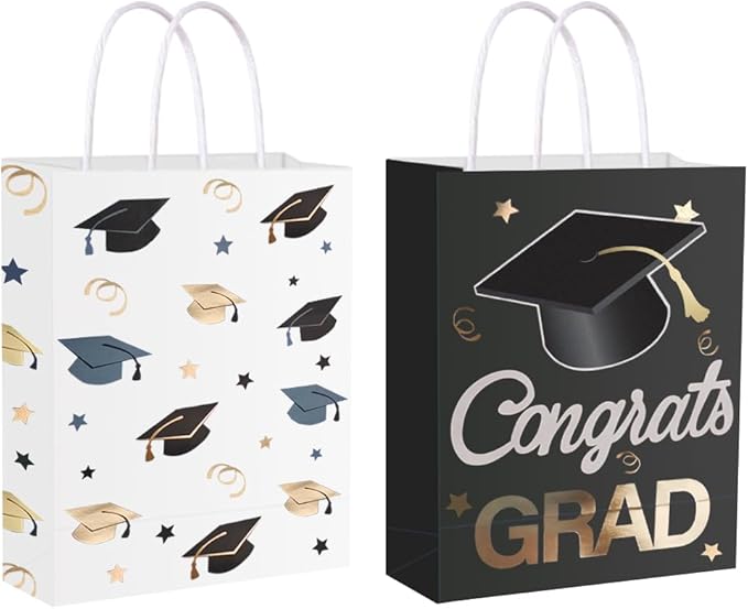24 Pieces Graduate Gift Bags, Graduation Party Favor Gifts Wrapping Bags for Graduation Season Theme Party Supplies Decoration (black gold 24)