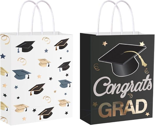24 Pieces Graduate Gift Bags, Graduation Party Favor Gifts Wrapping Bags for Graduation Season Theme Party Supplies Decoration (black gold 24)