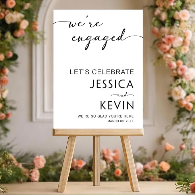 "We're Engaged" Minimalist Welcome Sign - Bold & Simple Couples Yard Sign for Engagement Party