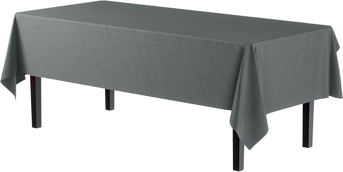 Party Solids 6-Pack Premium Plastic Tablecloth 54in. x 108in. Rectangle Plastic Table Cover - Silver