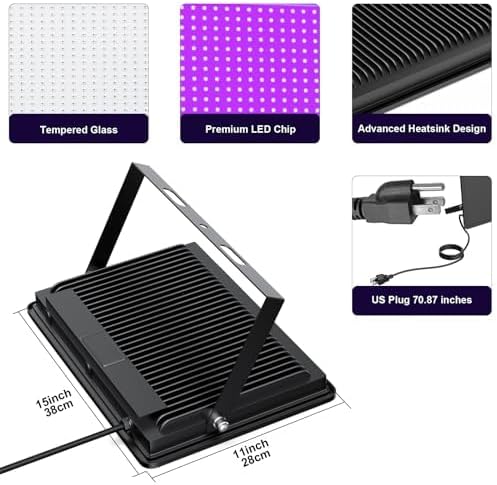 Black Lights 600W LED Flood Light with Plug(6ft Cable), IP66 Waterproof Black Lights for Party, Stage Lighting, Aquarium, Body Painting, Halloween, Neon Glow in The Dark (2 Pack)
