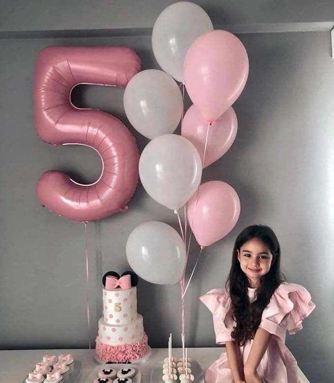 Pearlescent Pink Number 5 Balloon 40 Inch, 5th Birthday Party Decorations for Children, Giant 5 Foil Balloon for Party Supplies