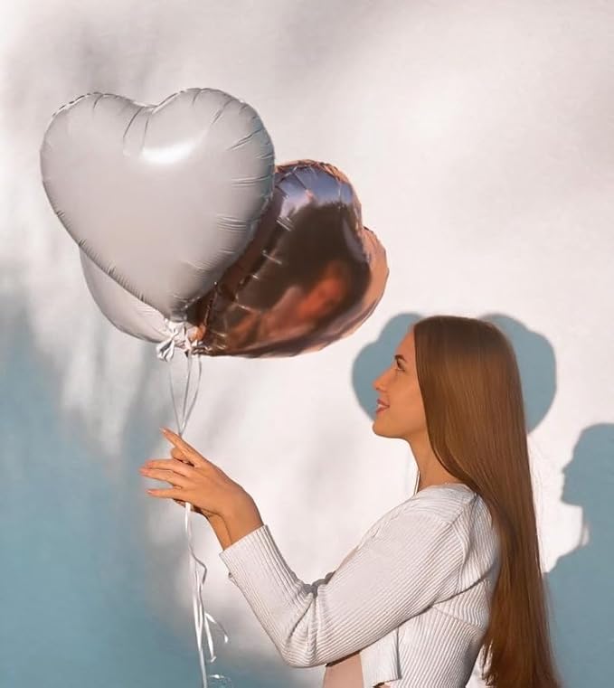 Grey Heart Foil Balloons - 10PCS Heart Shaped 18inch Love Balloons for Valentines, Weddings, Birthdays & Anniversaries