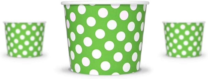 UNIQ 1000-Count 12 oz Polka Dot Paper Ice Cream Cups Green Color | Disposable Dessert Bowls for Weddings, Parties | Frozen Dessert Supplies