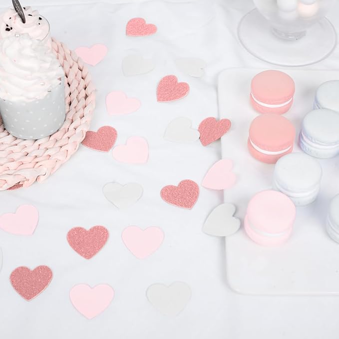 Rose-Gold Pink White Party Decorations – 300Pcs Paper Heart Confetti Birthday Decorations Valentines Day Decorations Baby Girl Shower Women Bridal Wedding Engagement Bachelorette HongTongTong
