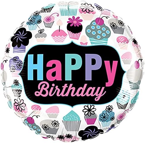 PMU Happy Birthday Cupcakes Emblem 18 Inch Mylar-Foil Balloon Pkg/1