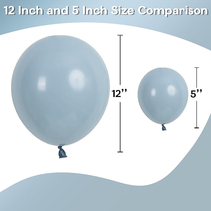 Blue Balloons 5 Inch, 60Pcs Small Pale Muted Blue Aqua Balloon 5'' Mini Matte Dusty Retro Powder Light Blue Helium Latex Balloons for Birthday Boho Baby Shower Bachelorette Party Decorations