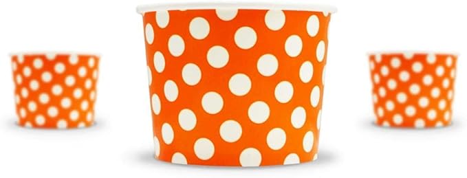 UNIQ 1000-Count 12 oz Polka Dot Paper Ice Cream Bowls Orange Color | Disposable Dessert Bowls for Hot or Cold Foods | Ice Cream Bar Supplies Frozen Dessert Supplies
