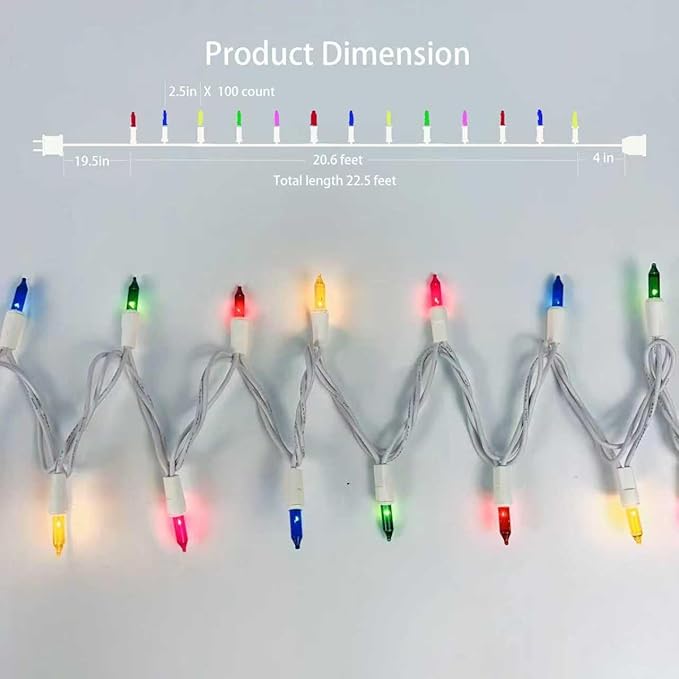 Christmas Lights 100 Counts, Indoor Outdoor,Green Wire Connectable of Lighting String Warm White,Decorations for Holiday, Party,Festival,Christmas String Lights (White-Multi)