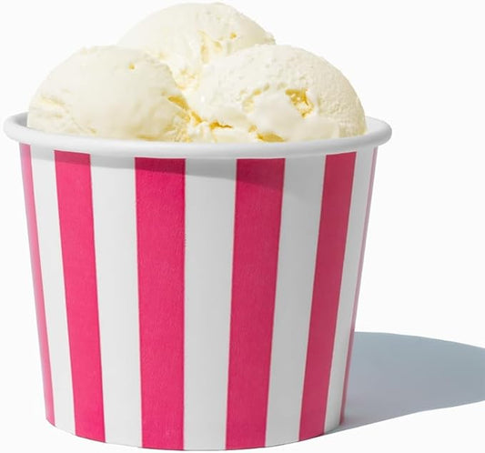 UNIQ 1000-Count 12 oz Striped Paper Ice Cream Bowls Pink Color | Disposable Bowls for Hot or Cold Foods | Ice Cream Bar Supplies Frozen Dessert Supplies