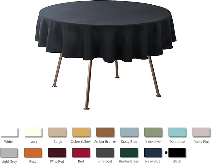 maxmill Round Textured Tablecloth Spill-Proof Wrinkle Free Soft Jacquard Table Cloth for Circular Table Cover, for Dining Room Buffet Banquet Parties Holiday Dinner, 70 Inch Black