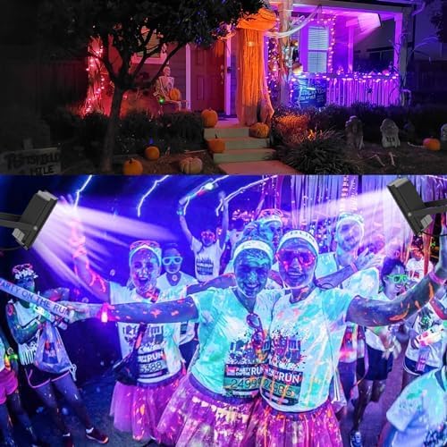 Black Lights 600W LED Flood Light with Plug(6ft Cable), IP66 Waterproof Black Lights for Party, Stage Lighting, Aquarium, Body Painting, Halloween, Neon Glow in The Dark (2 Pack)