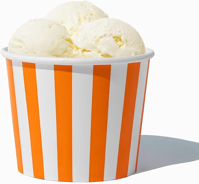 UNIQ 1000-Count 12 oz Striped Paper Ice Cream Bowls Orange Color | Disposable Dessert Bowls for Hot or Cold Foods | Ice Cream Bar Supplies Frozen Dessert Supplies