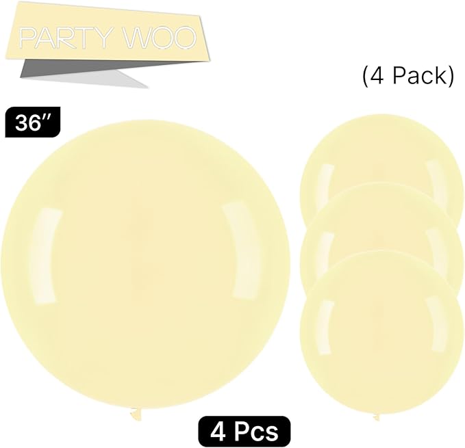 PartyWoo Pastel Yellow Balloons 4pcs 36 Inch Light Pale Yellow Latex Helium Balloons for Graduation Baby Shower Gender Reveal Easter Little Cutie Bee Birthday Summer Party Decorations Yellow-Q07