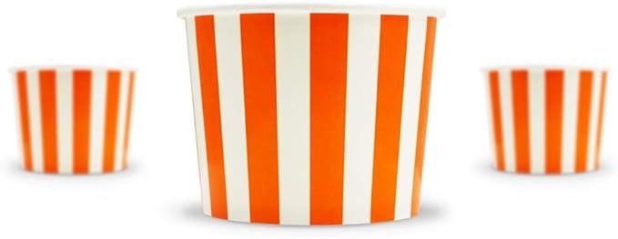 UNIQ 1000-Count 12 oz Striped Paper Ice Cream Bowls Orange Color | Disposable Dessert Bowls for Hot or Cold Foods | Ice Cream Bar Supplies Frozen Dessert Supplies