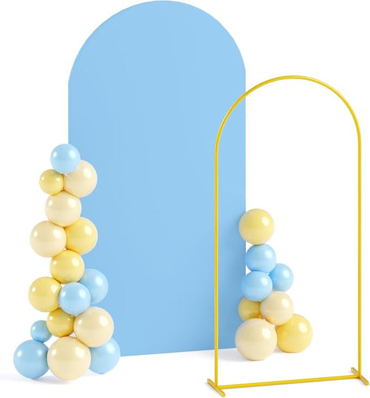 Arch Backdrop Stand and Cover Set Wedding Arch Backdrop Metal Arch Stand and Cover Set 7.2ft Arch Covers Baby Blue Backdrops Stand with Covers Gold Arch Stands for Birthday Party Decor