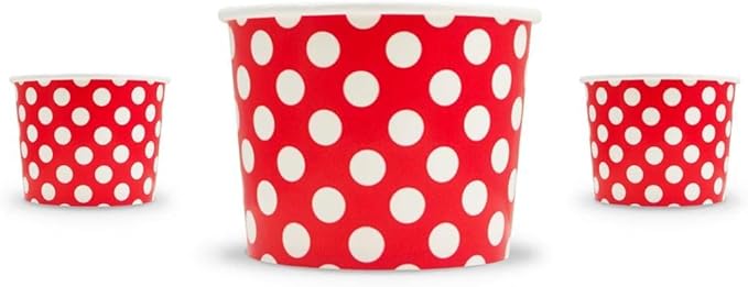UNIQ 1000-Count 12 oz Polka Dot Paper Ice Cream Bowls Red Color | Disposable Dessert Bowls for Hot or Cold Foods | Ice Cream Bar Supplies Frozen Dessert Supplies