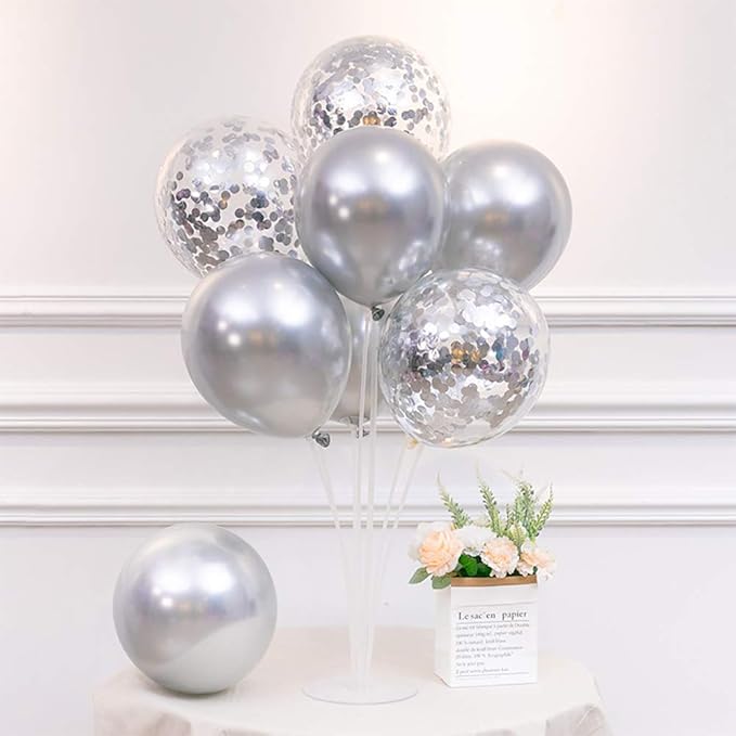 TONIFUL 4 Silver Balloon Stand Centerpiece Table Decorations for 25th Wedding Anniversary Birthday Bridal Shower Graduation Party Decorations New Year 2025 Christmas