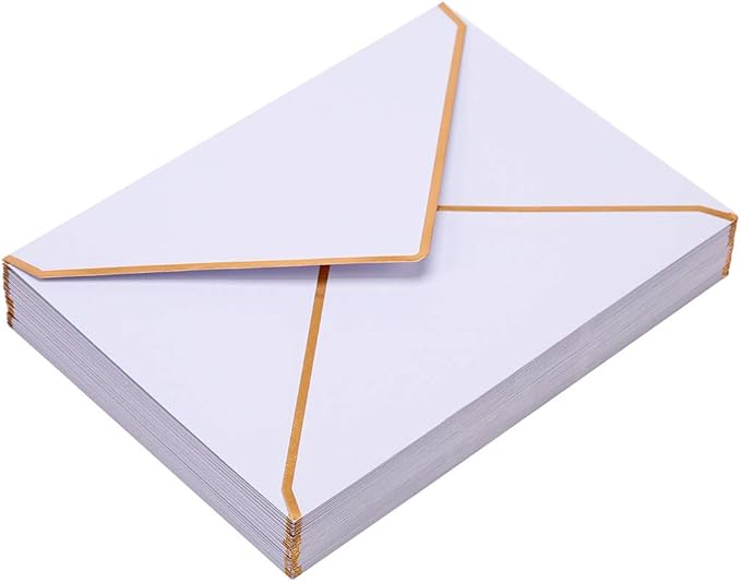 100 Pack A6 Envelopes 4x6 Card Envelopes V Flap with Gold Border for Office, Wedding Gift Cards, Invitations, Graduation, Baby Shower, Parties (White, 4.75 x 6.5 Inches)