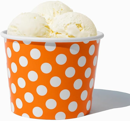 UNIQ 1000-Count 12 oz Polka Dot Paper Ice Cream Bowls Orange Color | Disposable Dessert Bowls for Hot or Cold Foods | Ice Cream Bar Supplies Frozen Dessert Supplies