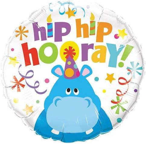 PMU Happy Birthday Hip Hip Hooray Hippo 18 Inch Mylar Foil Balloon Pkg/1