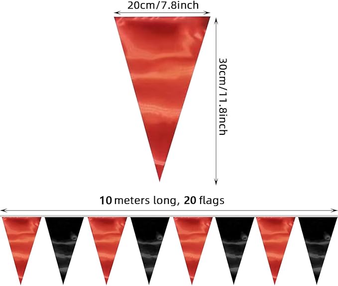 130FT Red Black Triangle Pennant Banner Flag Metallic Fabric Bunting Garland for Christmas Graduation Bachelorette Anniversary Birthday Engagement Wedding Anniversary Casino Party Decorations Supplies