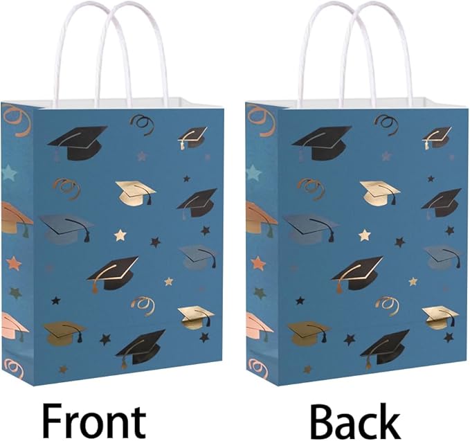 12 Pieces Graduate Gift Bags, Graduation Party Favor Gifts Wrapping Bags for Graduation Season Theme Party Supplies Decoration (Blue Gold)