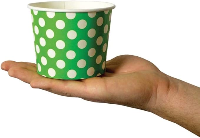 UNIQ 1000-Count 12 oz Polka Dot Paper Ice Cream Cups Green Color | Disposable Dessert Bowls for Weddings, Parties | Frozen Dessert Supplies