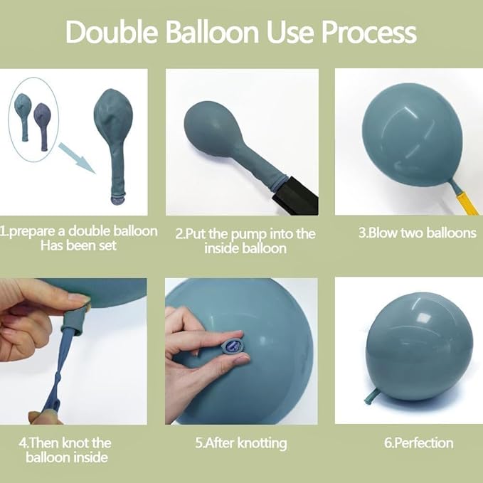 Blue Green Balloon Arch Kit Double Stuffed, Dusty Mint Green Slate Blue White Pastel Olive Balloon Garland with Clear Bobo for Neutral Baby Shower Bridal Wedding Birthday Winter Party Decoration