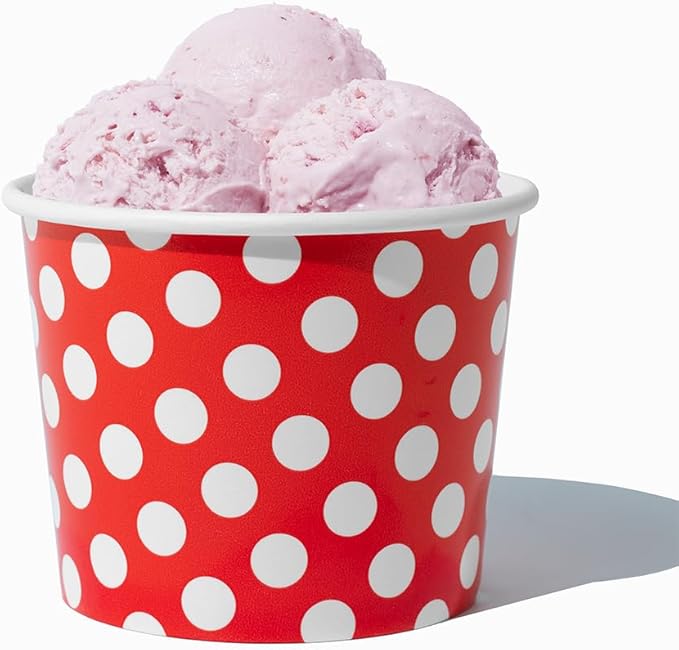 UNIQ 1000-Count 12 oz Polka Dot Paper Ice Cream Bowls Red Color | Disposable Dessert Bowls for Hot or Cold Foods | Ice Cream Bar Supplies Frozen Dessert Supplies
