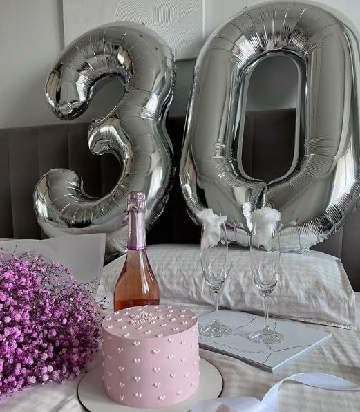 40 Inch Silver 3 Large Number Balloon, 3 13 23 30 33 36 38 Silver Birthday Party Decorations, Number Three Foil Balloons for Anniversary Party Graduations Celebration Supplies