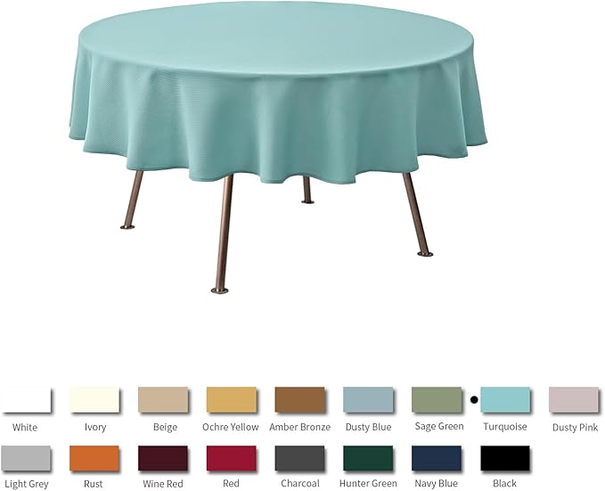maxmill Round Textured Tablecloth Spill-Proof Wrinkle Free Soft Jacquard Table Cloth for Round Table Cover, for Dining Room Buffet Banquet Parties Holiday Dinner, 70 Inch, Turquoise