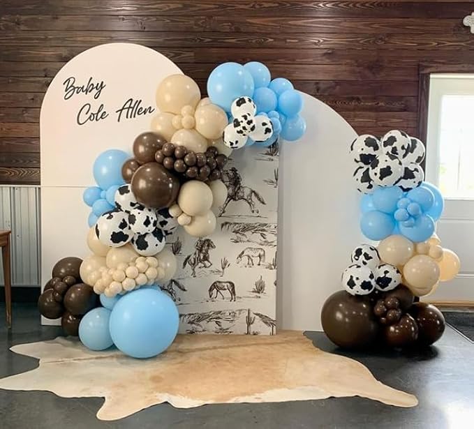 Cow Print Balloons, 12Inch Light Blue Brown Sand White and Cow Balloons for Boys Baby Shower Farm Western Cowboy Rodeo Birthday Party Decorations